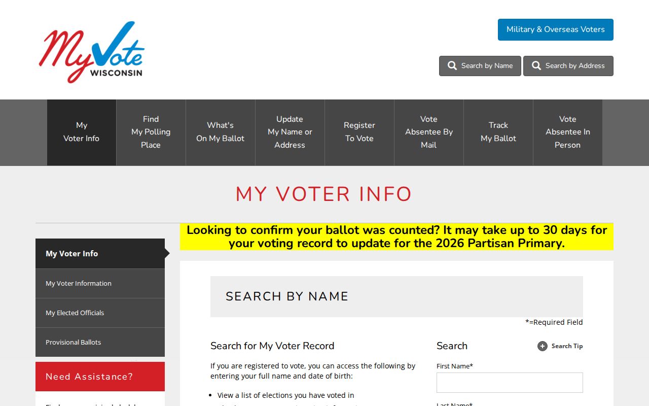 MyVote Wisconsin voter information lookup form
