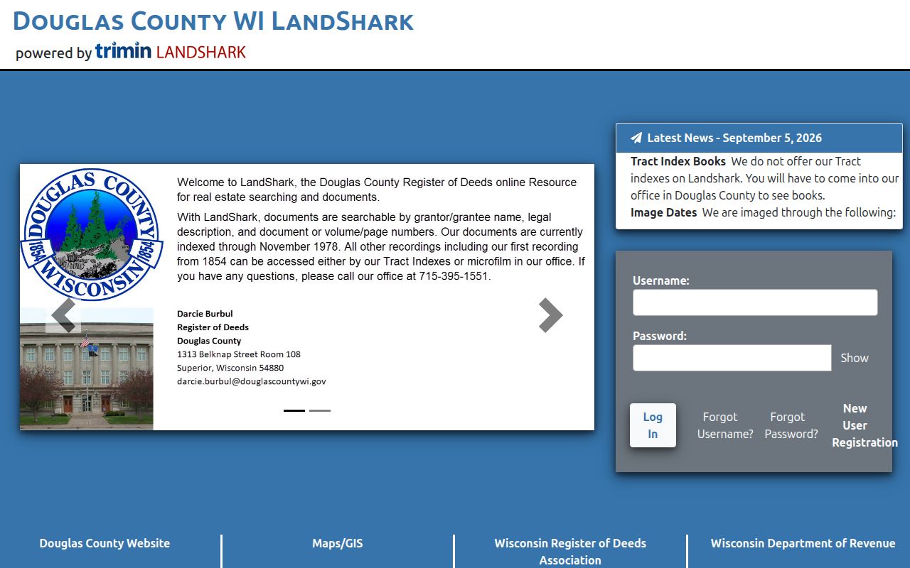 Douglas County LandShark recorded-document portal entry screen