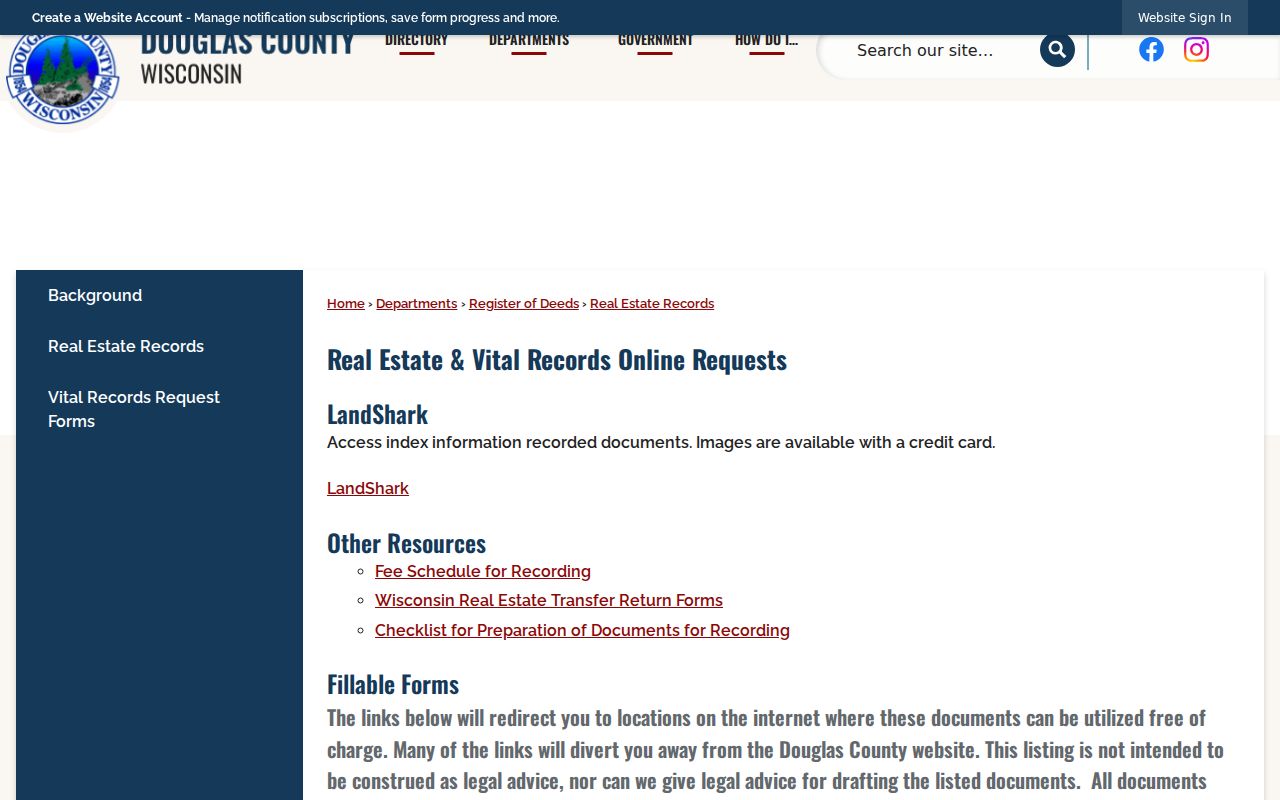Douglas County instructions for LandShark and in-office historical deed access